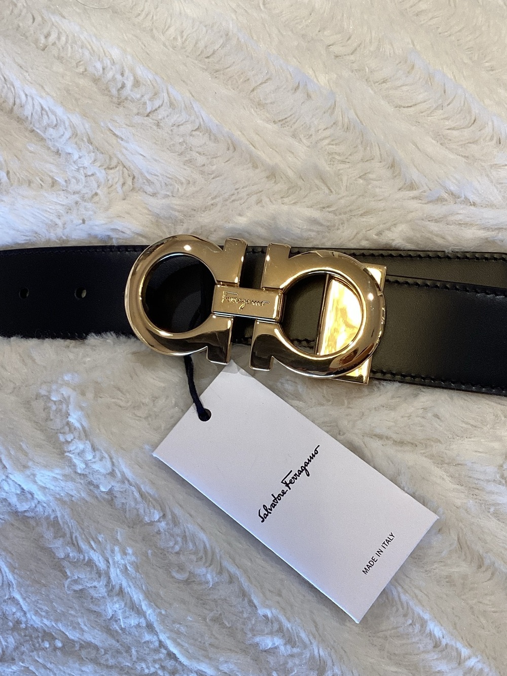 Salvatore Ferragamo Black Leather Belt with Gold Gancini Buckle